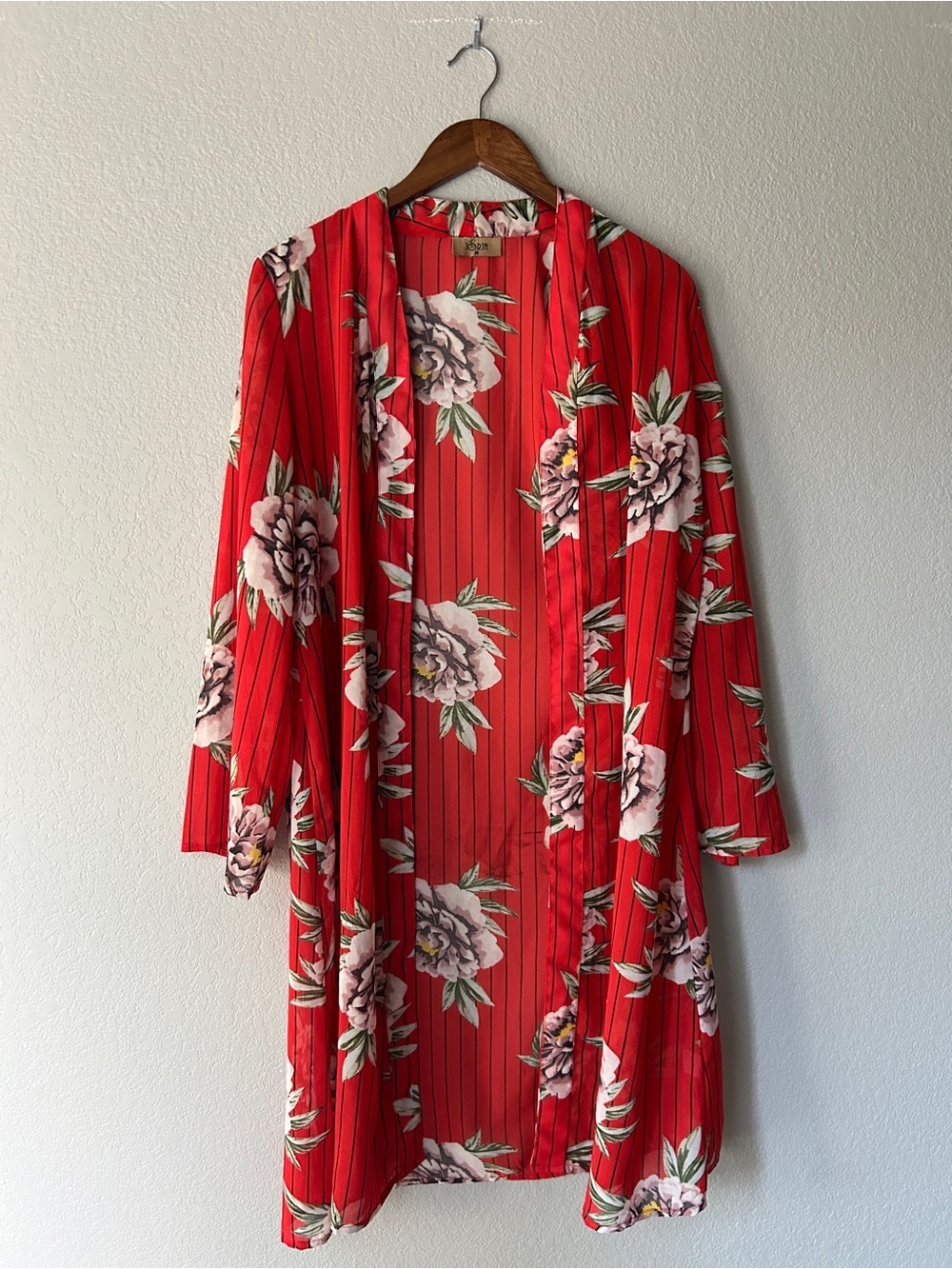 Women's Floral Red Semi Sheer Robe by Jorja | Medium